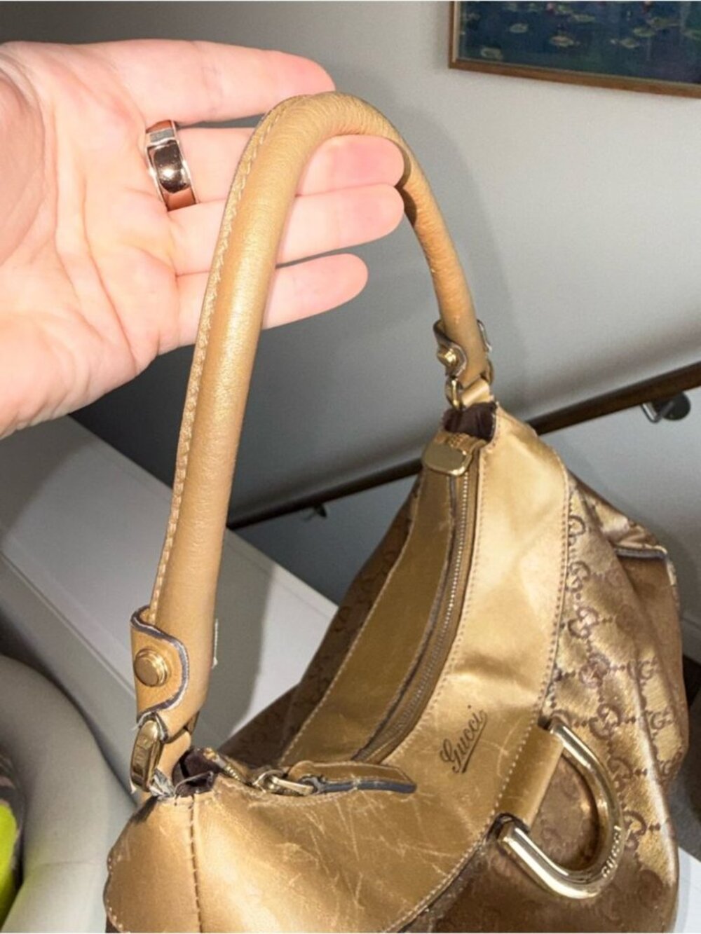 Gucci Metallic Brown GG Logo Hobo Bag - Picture 5 of 11